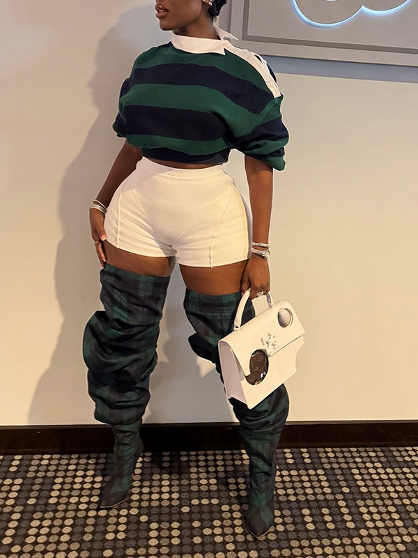 Stripe Button-Shoulder Top