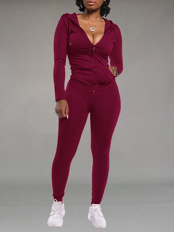 Indiebeautie Solid Zip Hoodie & Pants Set
