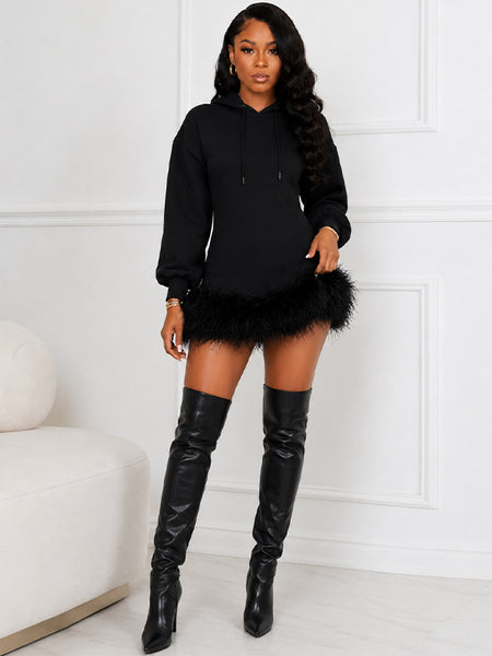 Feather Combo Hooded Dress