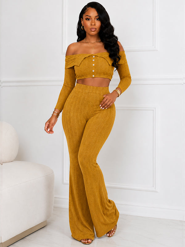 Off-Shoulder Button Top & Pants Set