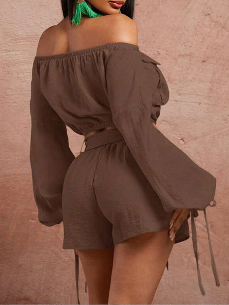 Off-Shoulder Cargo Top & Shorts Set