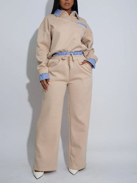 Plaid Combo Sweatshirt & Pants Set