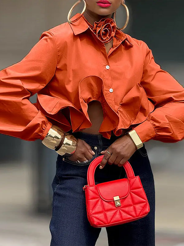 Solid Ruffle Hem Shirt