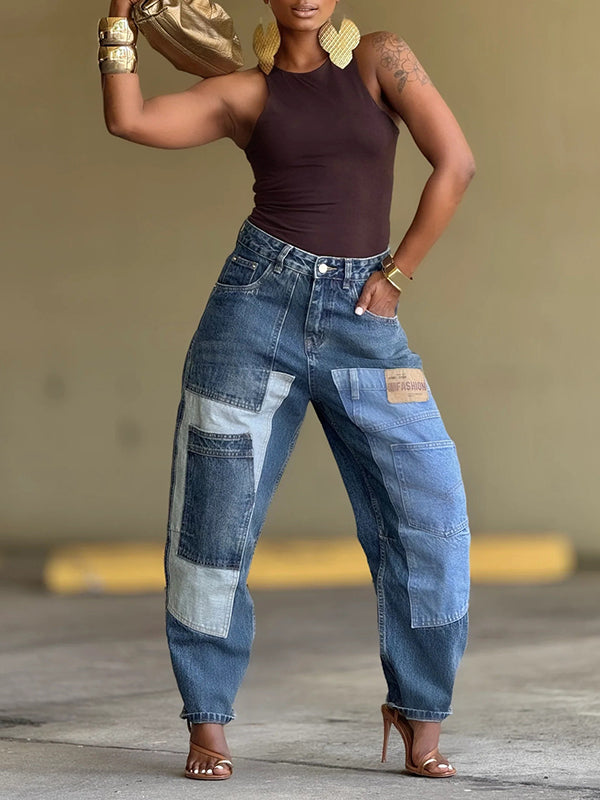 Printed Patch Jeans