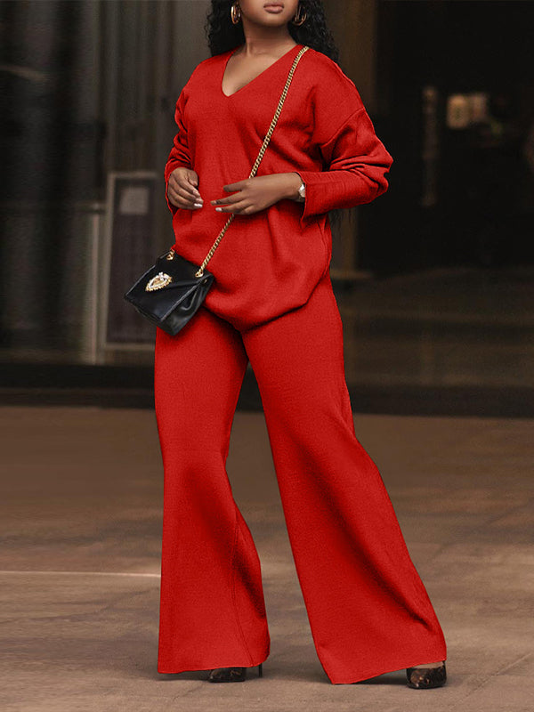 V-Neck Top & Wide-Leg Pants Set
