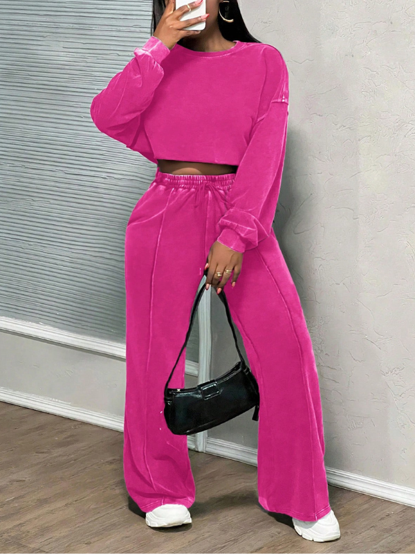 Wash Sweatshirt & Wide-Leg Pants Set