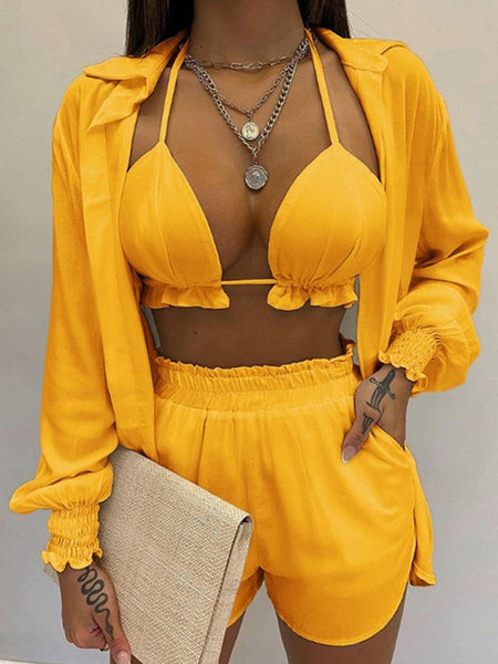Solid Shirt Three-Piece Set