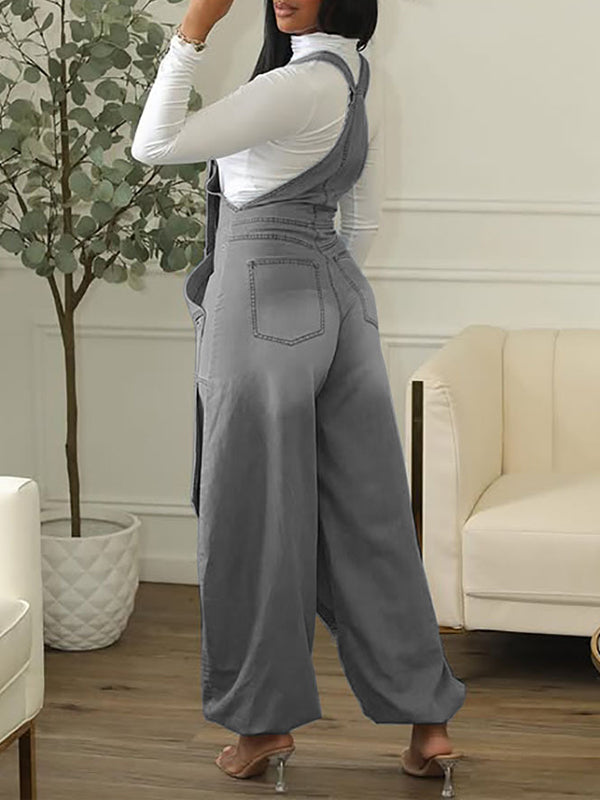 Zip-Front Denim Overalls