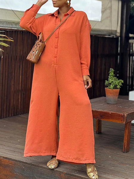 Button-Front Wide-Leg Jumpsuit