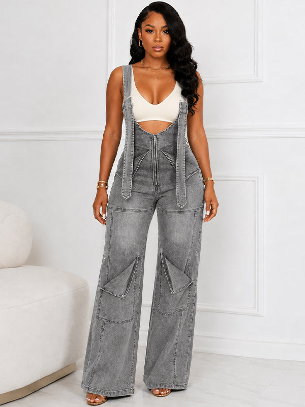 Zip Denim Overalls