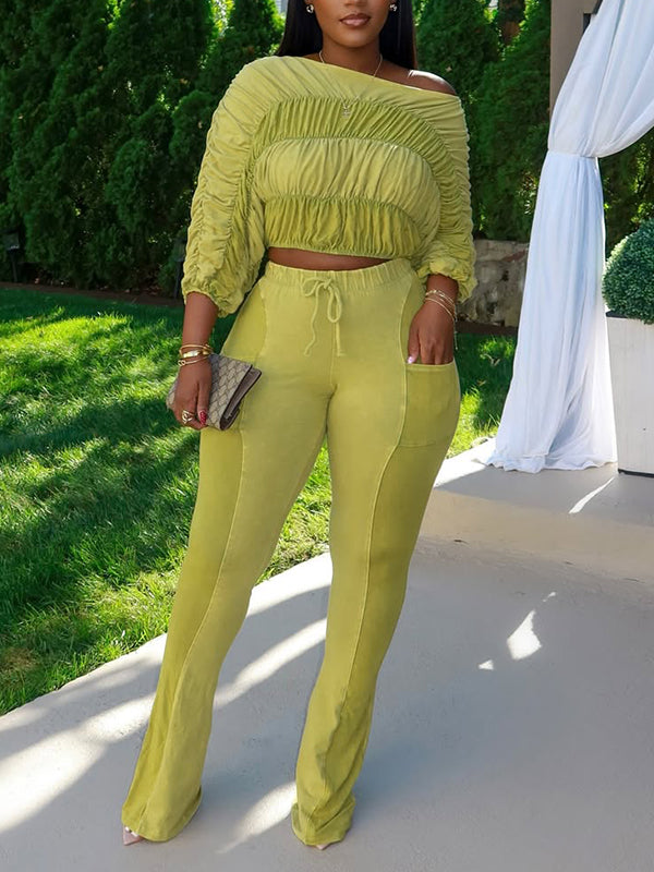 Ruched Boat-Neck Top & Pants Set