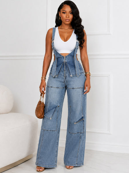 Zip Denim Overalls