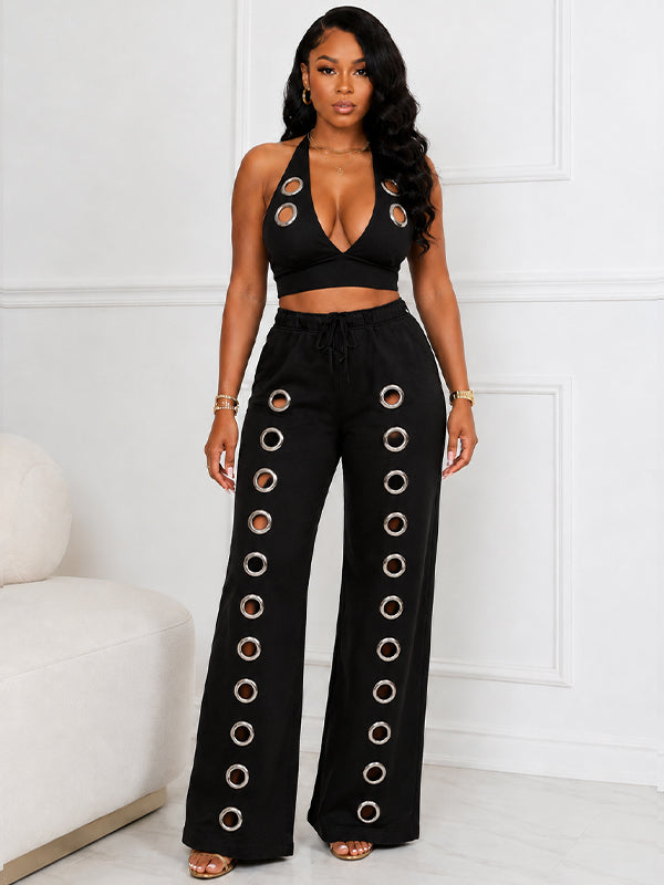 Eyelet Halter Top & Pants Set