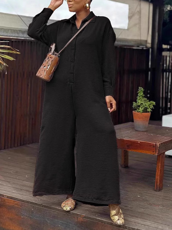 Button-Front Wide-Leg Jumpsuit