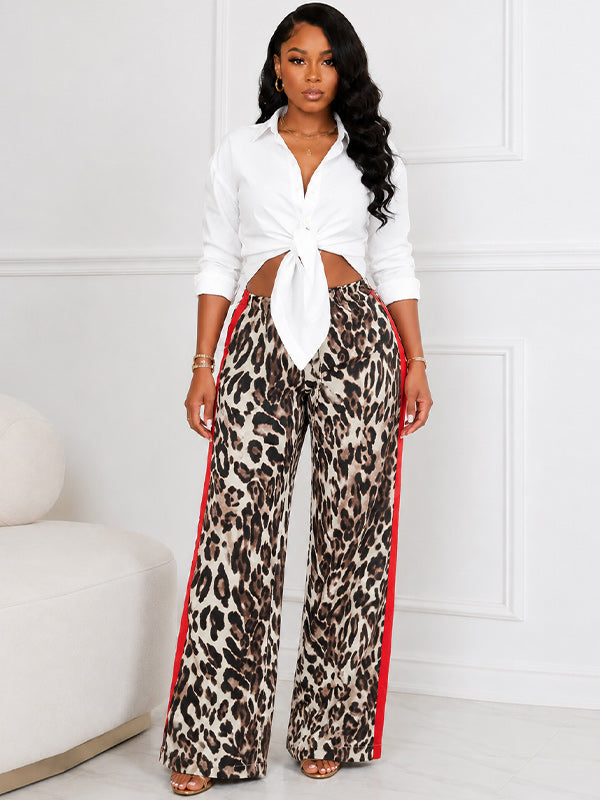 Side Stripe Leopard Pants