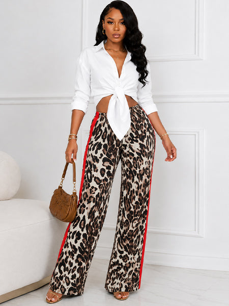 Side Stripe Leopard Pants