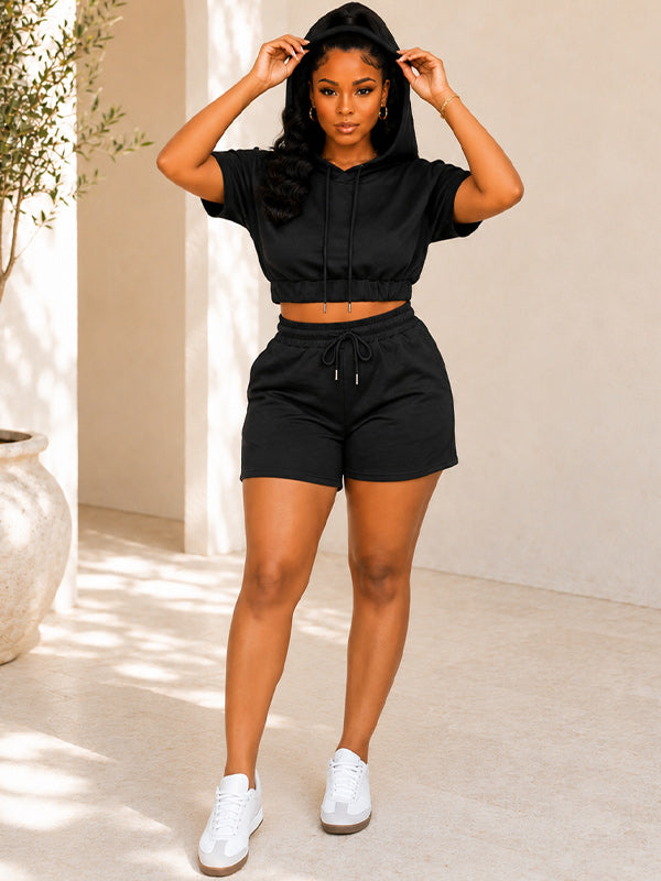 Solid Hoodie & Shorts Set