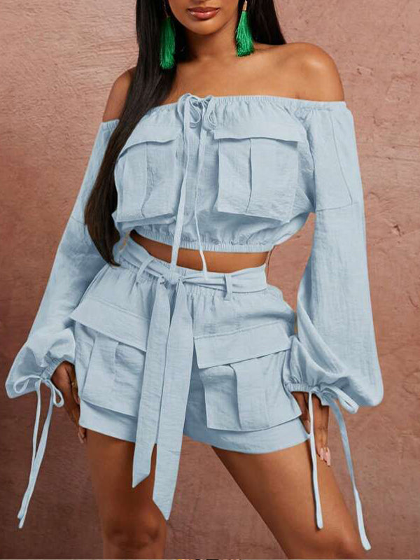 Off-Shoulder Cargo Top & Shorts Set