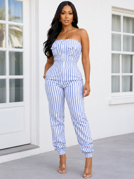 Stripe Strapless Jumpsuit
