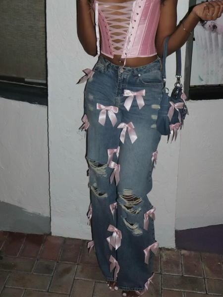 Bowknot Ripped Jeans