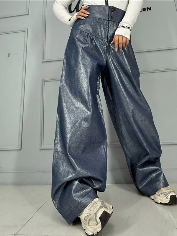 Faux-Leather Wide-Leg Pants
