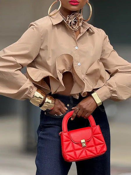 Solid Ruffle Hem Shirt