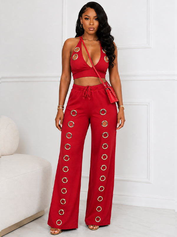 Eyelet Halter Top & Pants Set