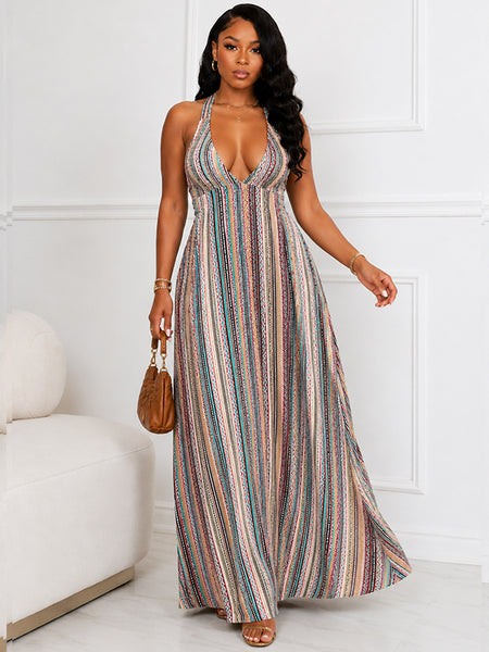 Stripe Sleeveless Tied Dress