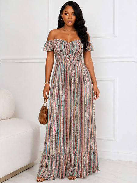 Stripe Off-Shoulder Maxi Dress