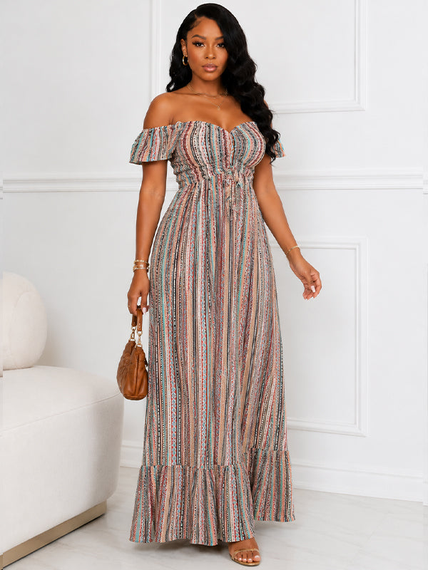 Stripe Off-Shoulder Maxi Dress