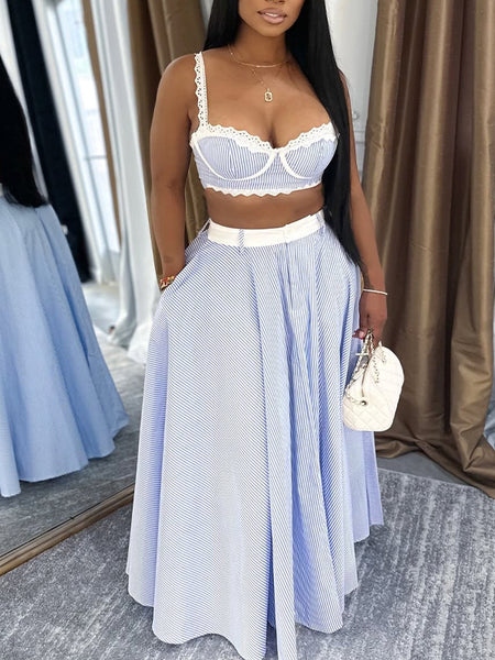 Indiebeautie Stripe Bandeau Top & Skirt Set