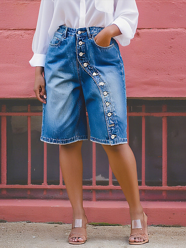 Button Denim Bermuda Shorts