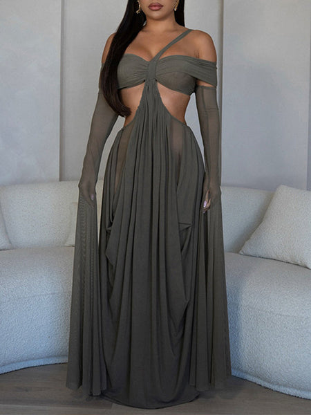 Off-Shoulder Cutout Sheer Dress
