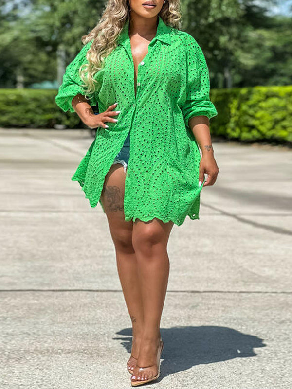 Solid Cutout Shirt Dress