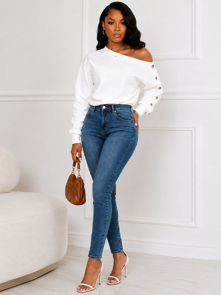 One Shoulder Button Sleeve Top
