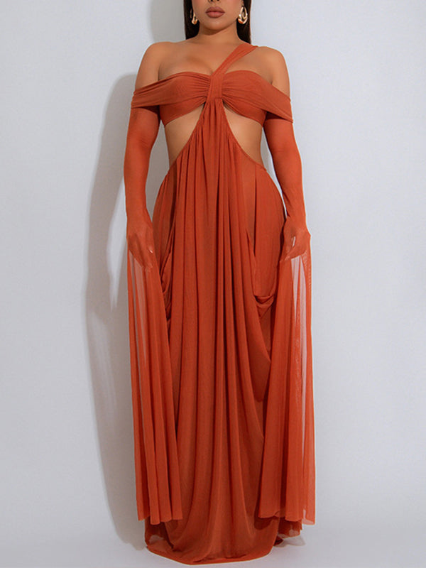 Off-Shoulder Cutout Sheer Dress