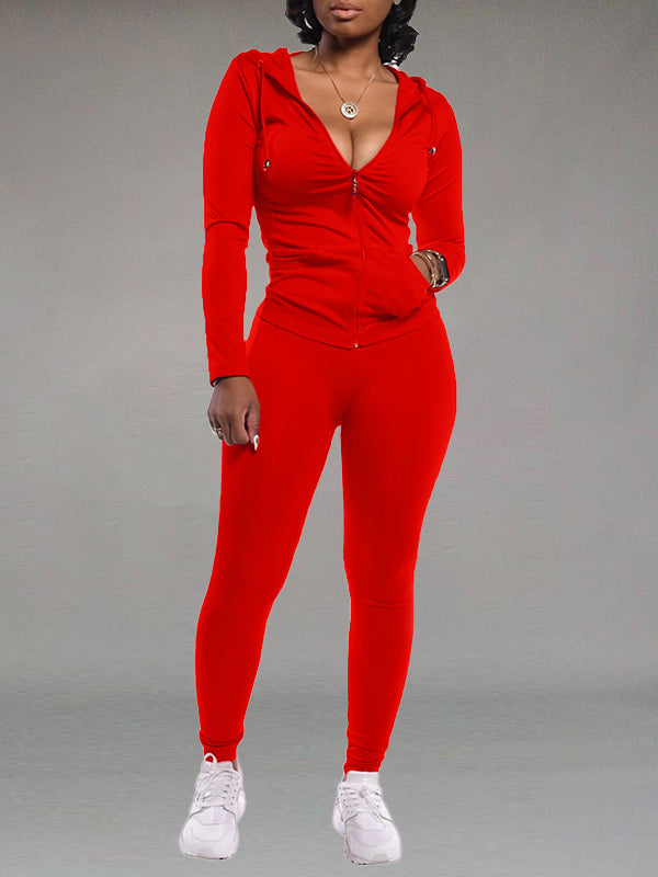 Indiebeautie Solid Zip Hoodie & Pants Set