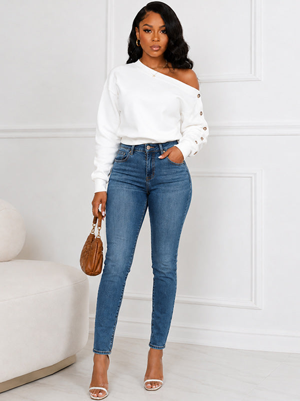 One Shoulder Button Sleeve Top