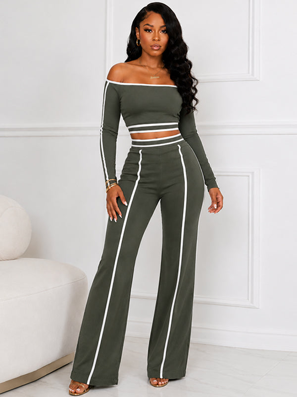 Piping Off-Shoulder Top & Pants Set