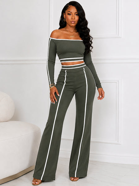 Piping Off-Shoulder Top & Pants Set