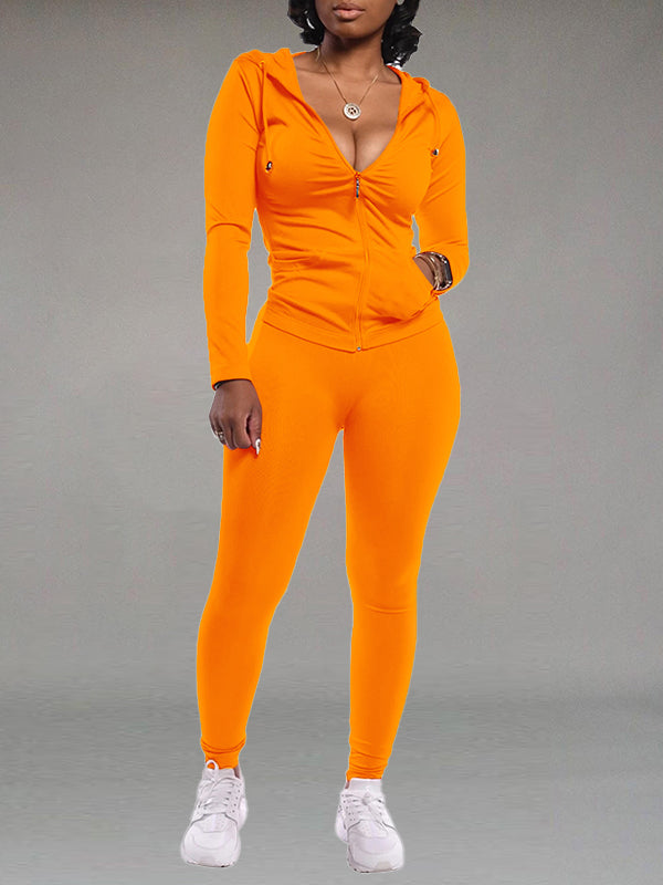 Indiebeautie Solid Zip Hoodie & Pants Set