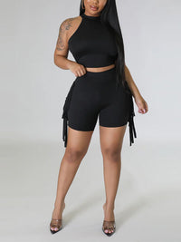 Sleeveless Top & Fringe Shorts Set--Clearance