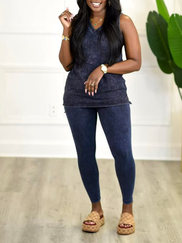 Printed V-Neck Tank Top & Pants Set--Clearance