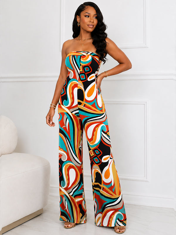 Printed Strapless Tied-Back Jumpsuit