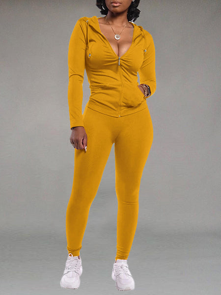 Indiebeautie Solid Zip Hoodie & Pants Set