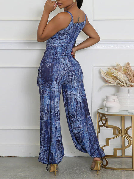 Printed Sleeveless Wide-Leg Jumpsuit