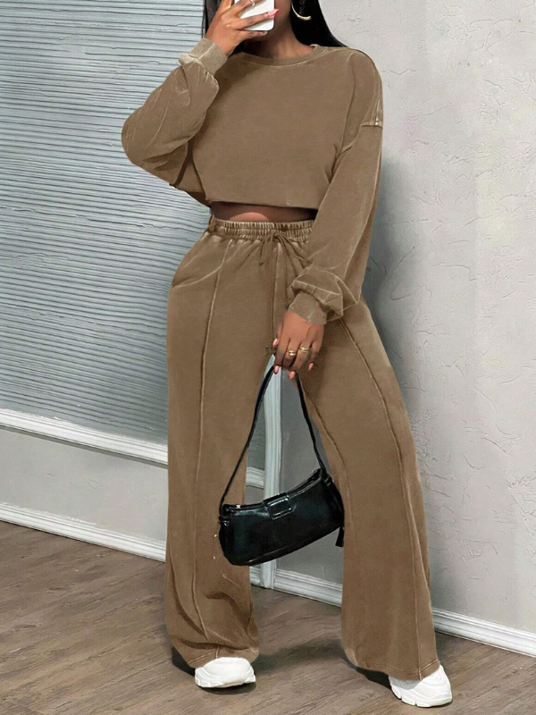 Wash Sweatshirt & Wide-Leg Pants Set