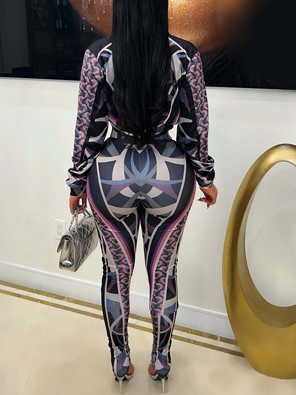 Printed Zip-Front Jacket & Pants Set