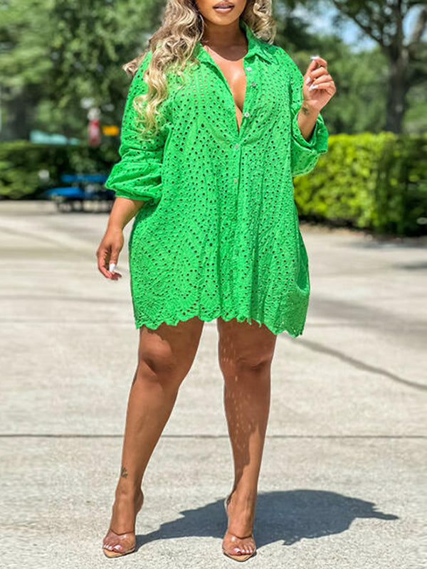 Solid Cutout Shirt Dress