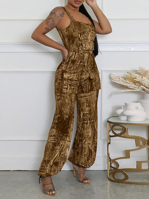 Printed Sleeveless Wide-Leg Jumpsuit